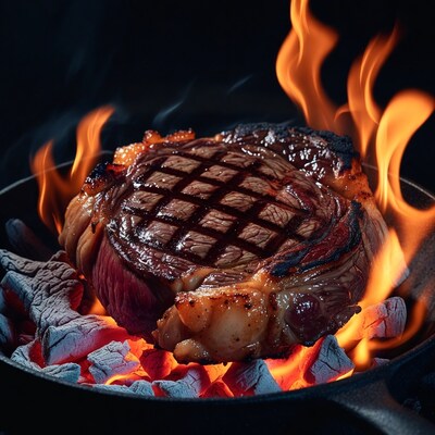 Grilled Ribeye Steak in Flames