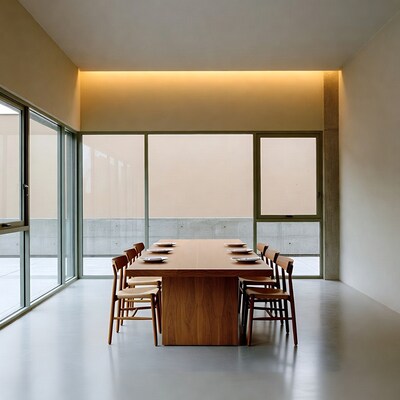Empty wooden dining table in modern room