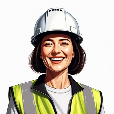 Smiling woman in hard hat and vest