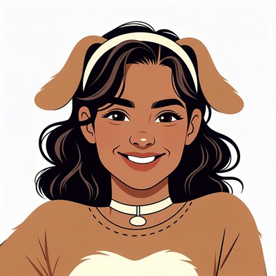 Smiling woman in dog ears headband