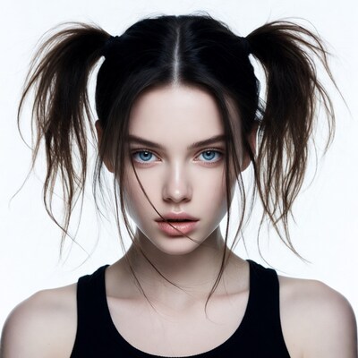 Girl with pigtails blue eyes