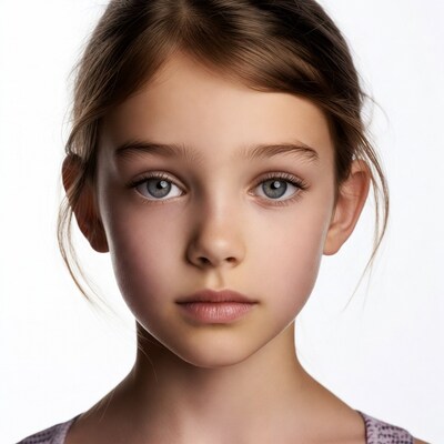 Young girl with brown hair blue eyes