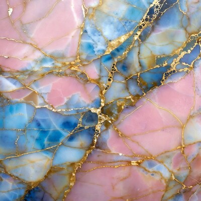 Pink Blue Gold Veined Marble Texture