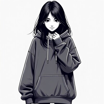 Anime girl in oversized hoodie