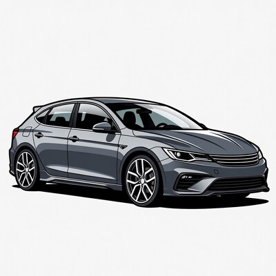 Gray Volkswagen Golf Hatchback Illustration