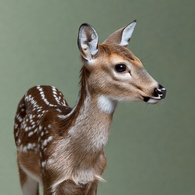Baby fawn on green background
