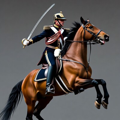 Cavalry Officer Sword Raised on Rearing Horse