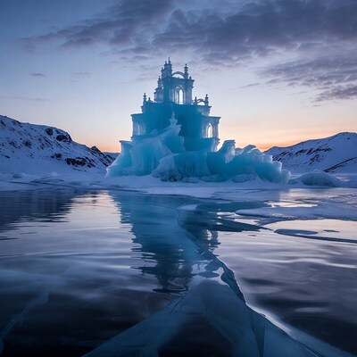 Ice Castle on Frozen Lake