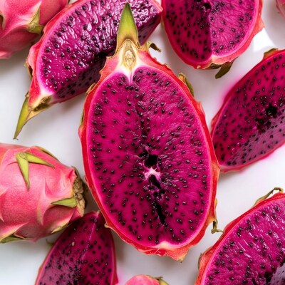 Sliced Dragon Fruit on White Background