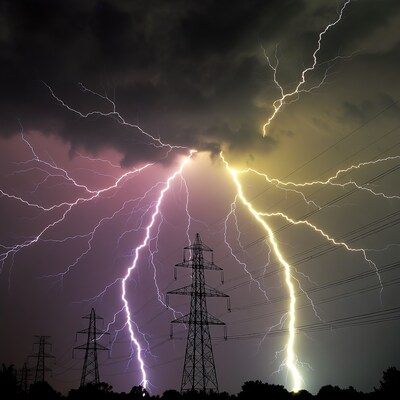 Lightning Storm Over Power Lines