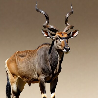Kudu antelope standing on beige background