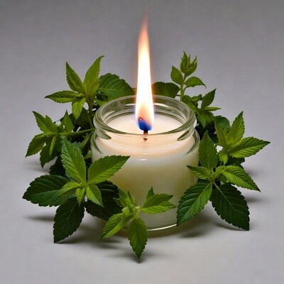 Candle Burning in Cannabis Leaves