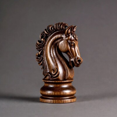 Wooden chess knight horse head