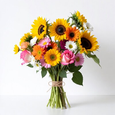 Colorful Sunflower Bouquet Tied with Twine