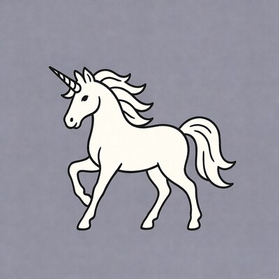 White unicorn walking illustration