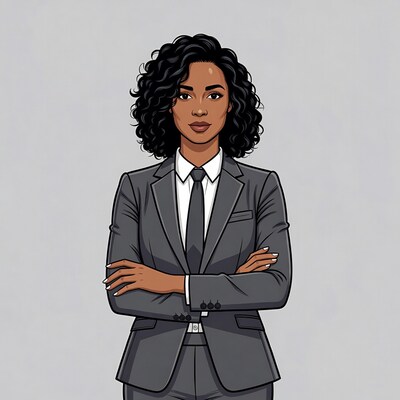 African-American woman arms crossed suit