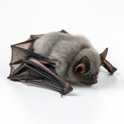 Gray bat with wings spread