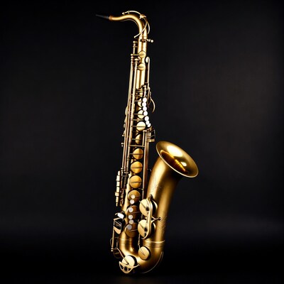 Golden saxophone on black background