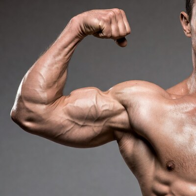 Muscular man flexing bicep