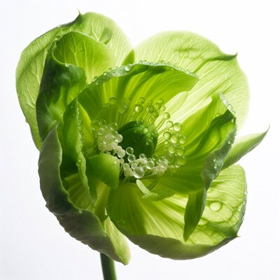 Green Poppy Flower with Dew Drops
