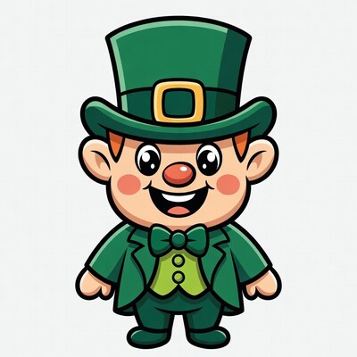 Cartoon Leprechaun Smiling in Green Suit