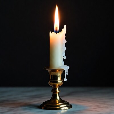 Burning Candle in Gold Holder