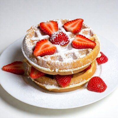 Waffles with Strawberries and Powdered Sugar