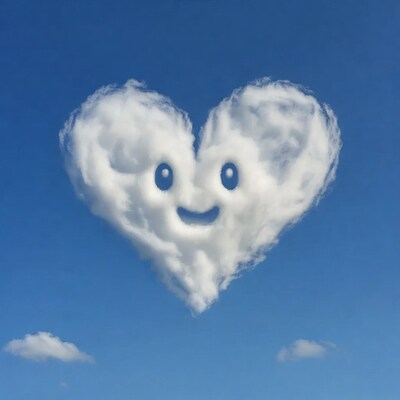 Smiling cloud heart in blue sky