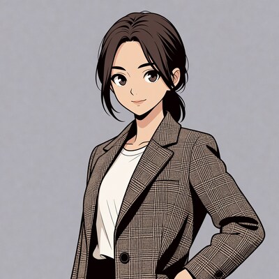 Anime woman in plaid blazer