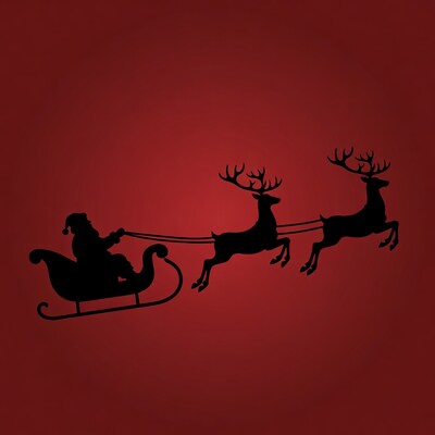 Santa Claus Sleigh with Reindeer Silhouette