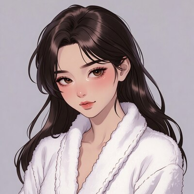 Asian woman in white bathrobe illustration