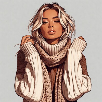 Woman in white scarf and sweater