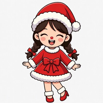 Chibi girl in Santa dress smiling