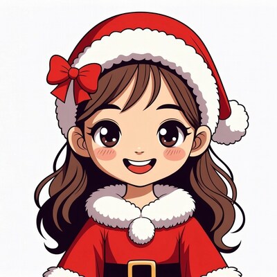Anime girl in Santa hat smiling