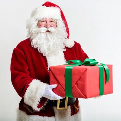 Santa Claus holding red gift