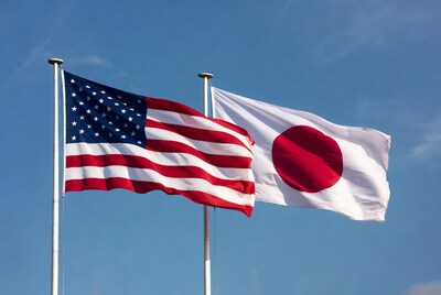 US and Japanese Flags on Poles