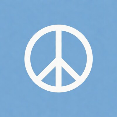 White Peace Symbol on Blue Background