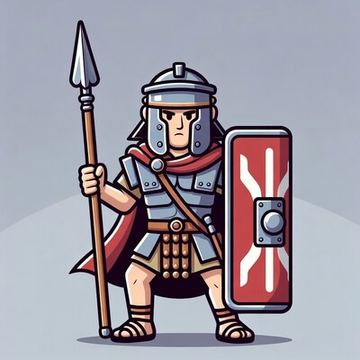 Cartoon Roman Soldier with Spear and Shield