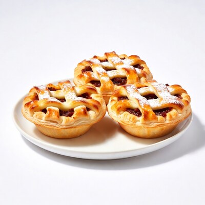 Three lattice mincemeat pies on plate