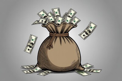 Money Bag Overflowing with Dollars