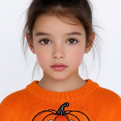 Girl in orange pumpkin sweater