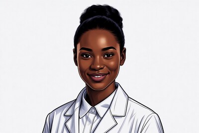 Smiling African-American woman in lab coat