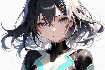 Anime girl with black white hair