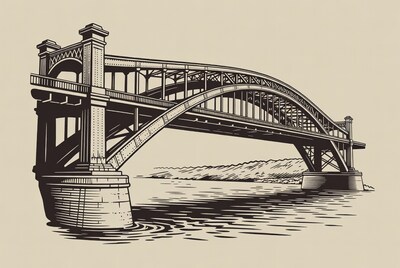 Arch Bridge Over River Illustration