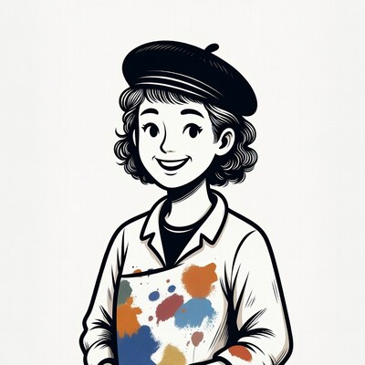 Smiling woman artist with paint palette