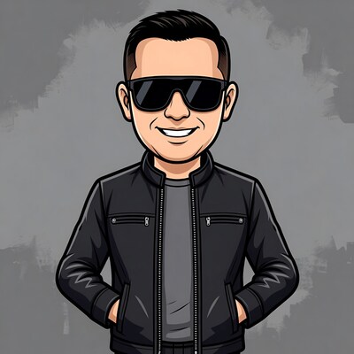 Asian man in sunglasses and leather jacket
