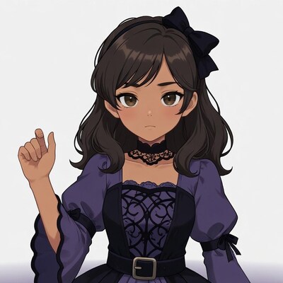 Anime girl in purple gothic dress