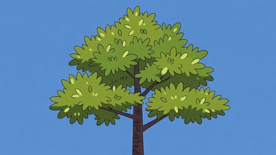 Cartoon green tree on blue sky