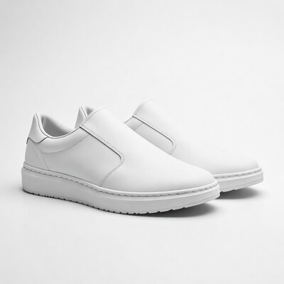 White leather slip-on platform sneakers