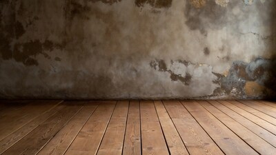Empty room with peeling plaster wall